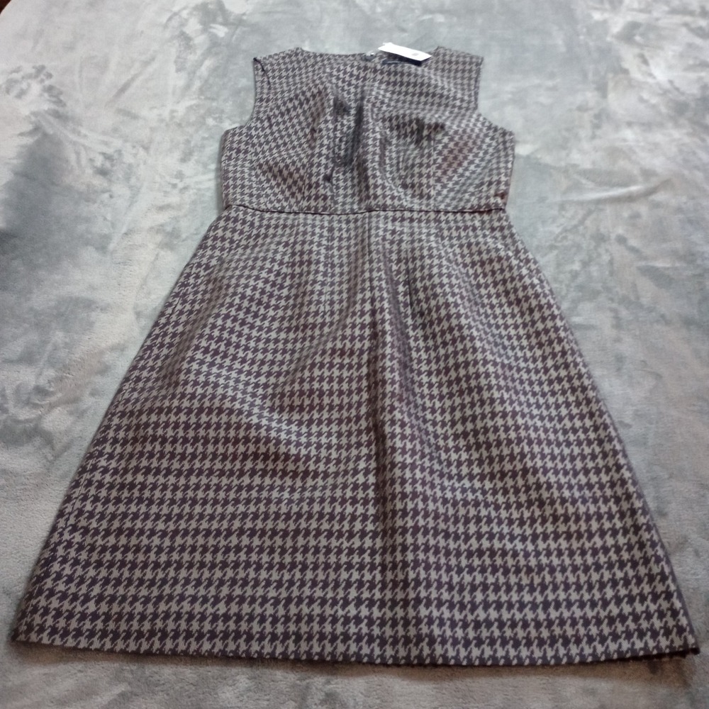 Banana Republic Dress Womens 4 Black Silver Houndstooth Silk Cotton Sleeveless